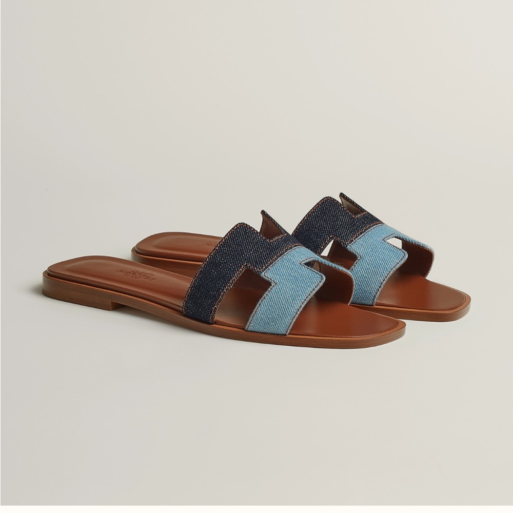 Hermes Denim Special Order Oran 2 Color Slide Sandal Slipper